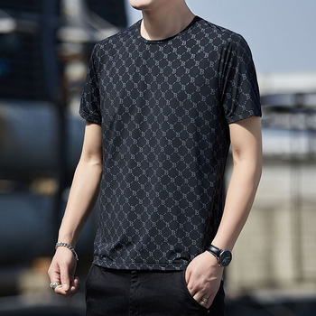 Ανδρική κοντομάνικη T-shirt από ice silk, καλοκαιρινή casual εμφάνιση με στρογγυλό λαιμό, στενή γραμμή, νεανικό σχέδιο