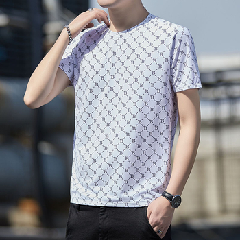 Ανδρική κοντομάνικη T-shirt από ice silk, καλοκαιρινή casual εμφάνιση με στρογγυλό λαιμό, στενή γραμμή, νεανικό σχέδιο