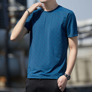Ανδρική κοντομάνικη T-shirt από ice silk, καλοκαιρινή casual εμφάνιση με στρογγυλό λαιμό, στενή γραμμή, νεανικό σχέδιο