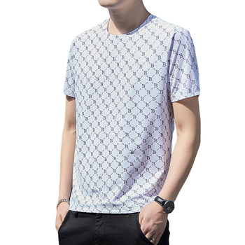 Ανδρική κοντομάνικη T-shirt από ice silk, καλοκαιρινή casual εμφάνιση με στρογγυλό λαιμό, στενή γραμμή, νεανικό σχέδιο