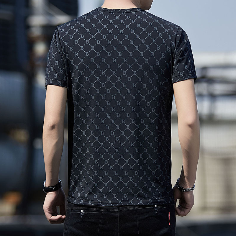 Ανδρική κοντομάνικη T-shirt από ice silk, καλοκαιρινή casual εμφάνιση με στρογγυλό λαιμό, στενή γραμμή, νεανικό σχέδιο