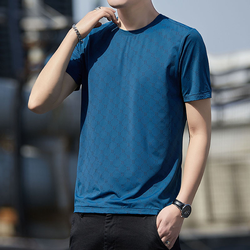 Ανδρική κοντομάνικη T-shirt από ice silk, καλοκαιρινή casual εμφάνιση με στρογγυλό λαιμό, στενή γραμμή, νεανικό σχέδιο