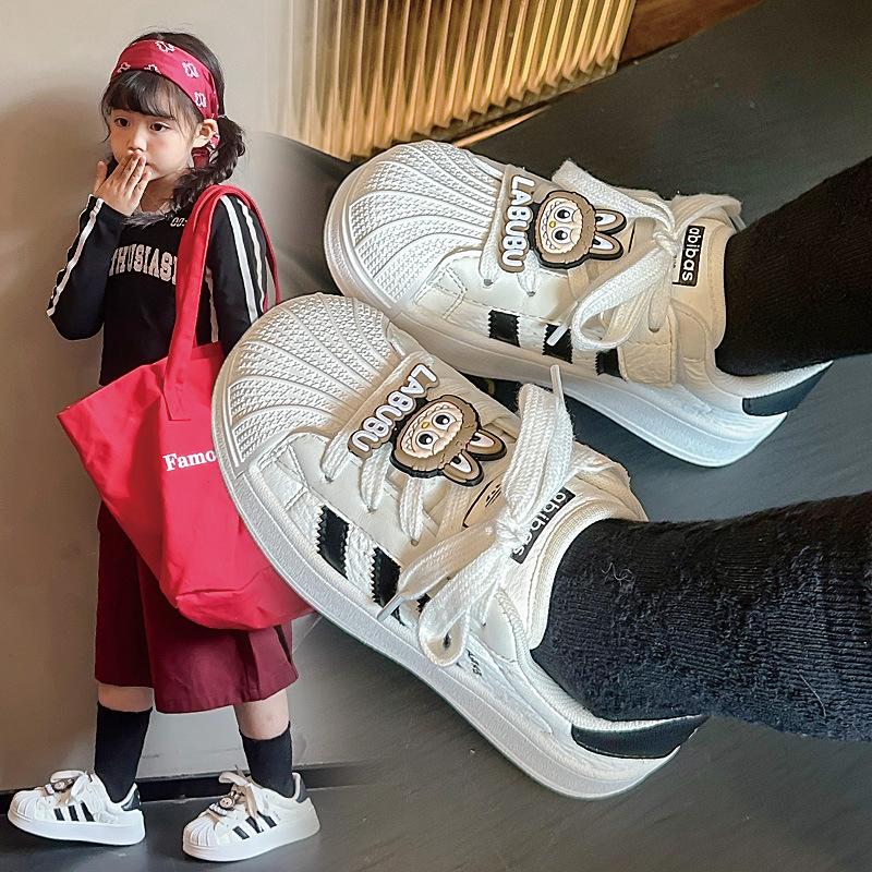 Dječje tenisice s shell-toe, bijele, gornji dio od sintetičke kože, mekana potplat, casual sportske tenisice, s Velcro zatvaračem, 2026