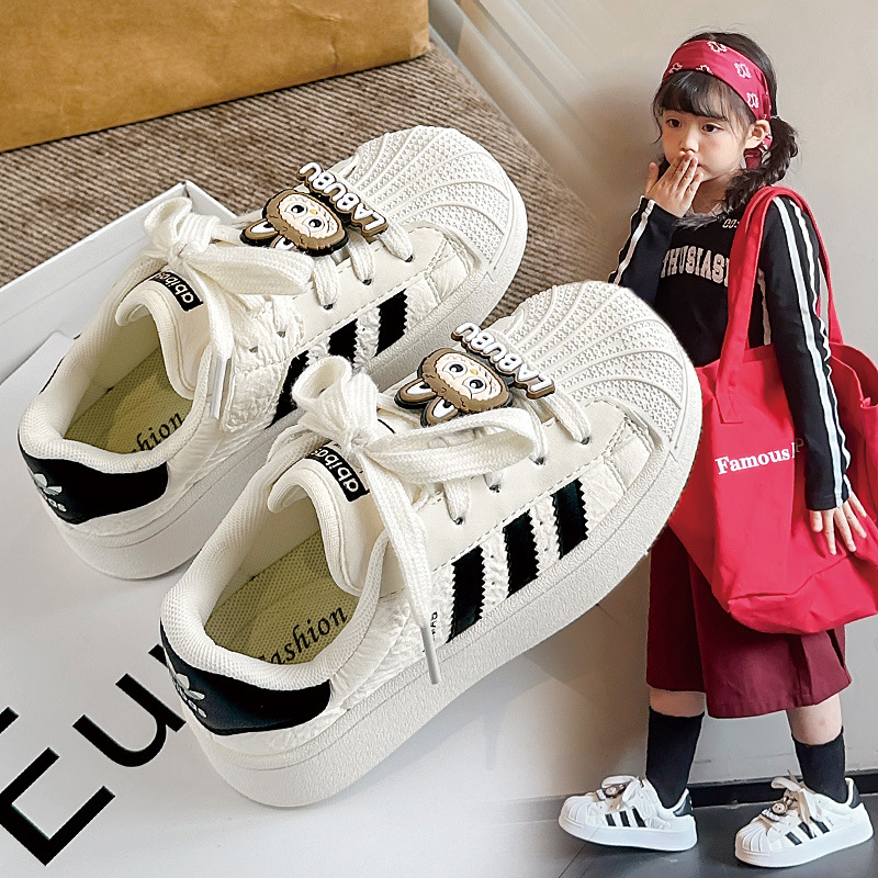 Dječje tenisice s shell-toe, bijele, gornji dio od sintetičke kože, mekana potplat, casual sportske tenisice, s Velcro zatvaračem, 2026