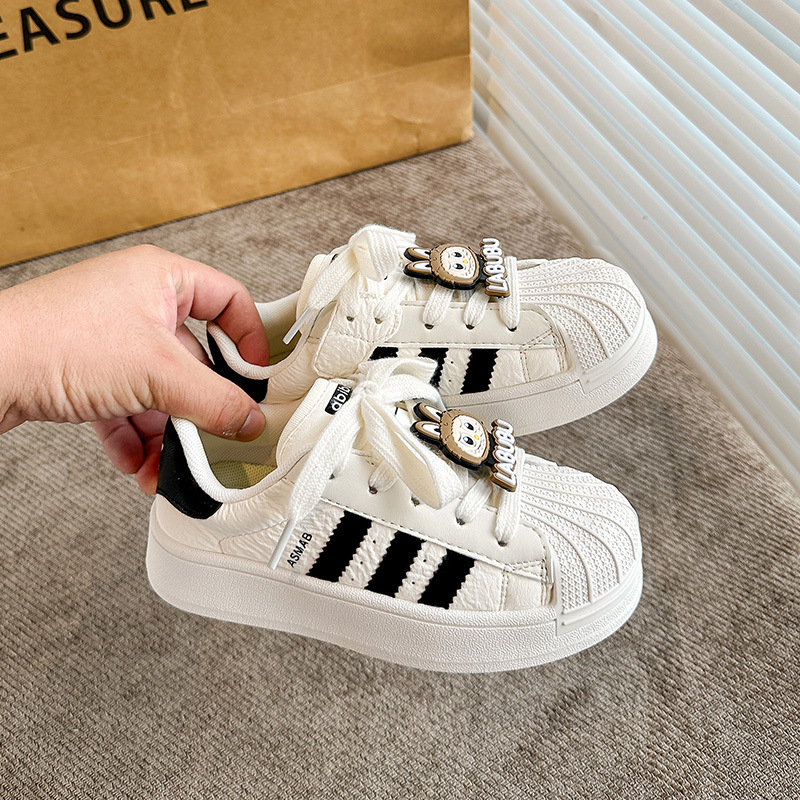 Dječje tenisice s shell-toe, bijele, gornji dio od sintetičke kože, mekana potplat, casual sportske tenisice, s Velcro zatvaračem, 2026