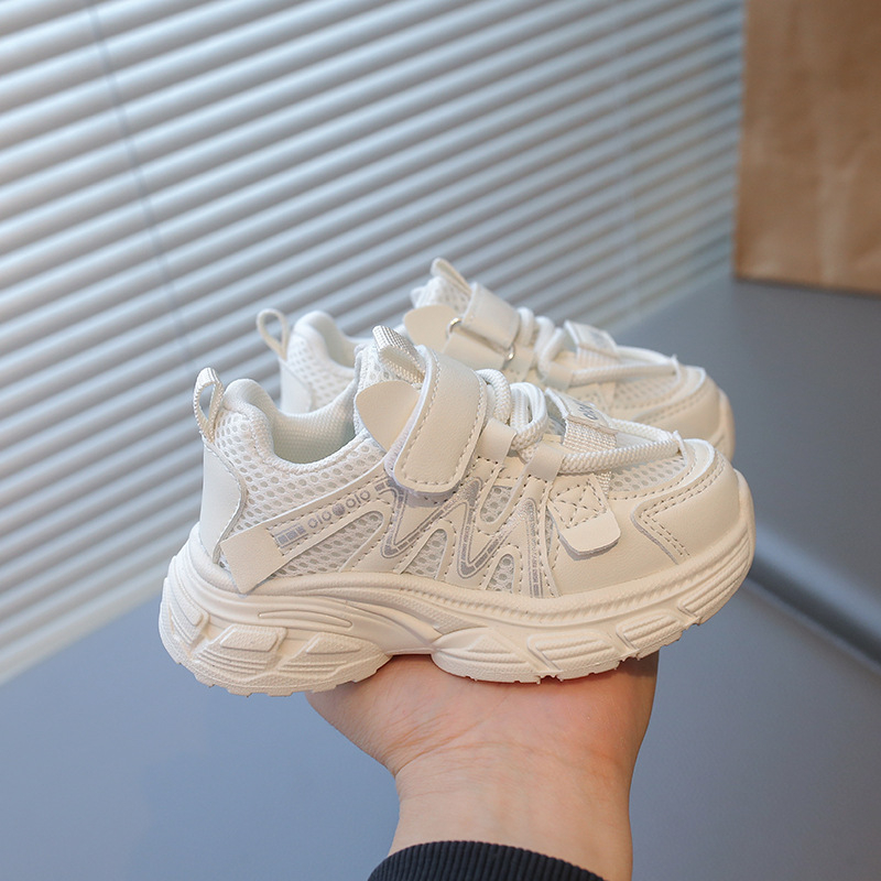 Proljetne dječje tenisice 2026, prozračan dvostruki mrežasti gornji dio, unisex, anti-slip mekana potplat, Velcro zatvarač