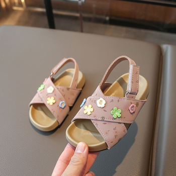 Dječje Birkenstock-stil sandale — sandale za princeze za ljeto 2026, PU s floralnim uzorkom, otvoreni vrh prsta, Velcro zatvaranje