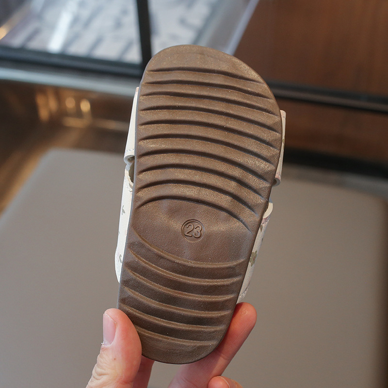 Dječje Birkenstock-stil sandale — sandale za princeze za ljeto 2026, PU s floralnim uzorkom, otvoreni vrh prsta, Velcro zatvaranje