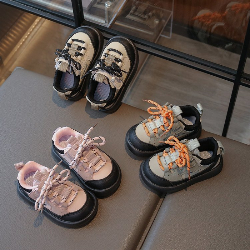 Unisex dječje tenisice za trčanje s prugastim uzorkom, gornji dio od umjetne kože, Velcro zatvarač