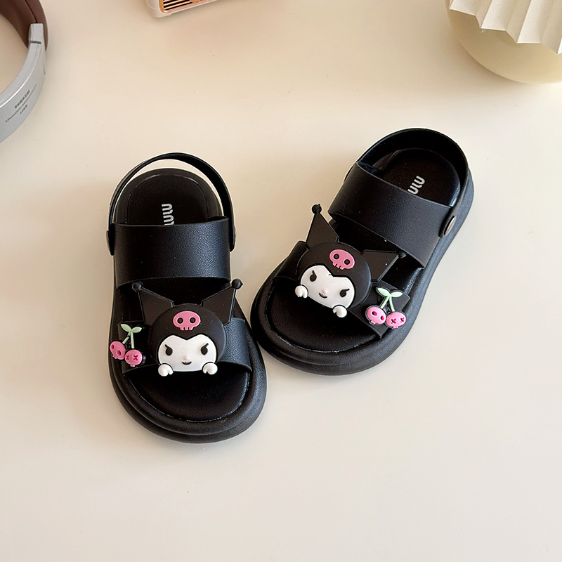 Dječje slip-on sandale za djevojčice, ljeto 2026, dizajn s karikaturom, dječje plaža sandale, PU gornji dio, TPR đon, korejski stil