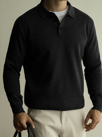 SONGNAN muška polo majica s jednofarbnom fleksem unutarnjom oblogom, slim fit, dugi rukav, lagani poslovni casual stil za jesen-zimu 2024