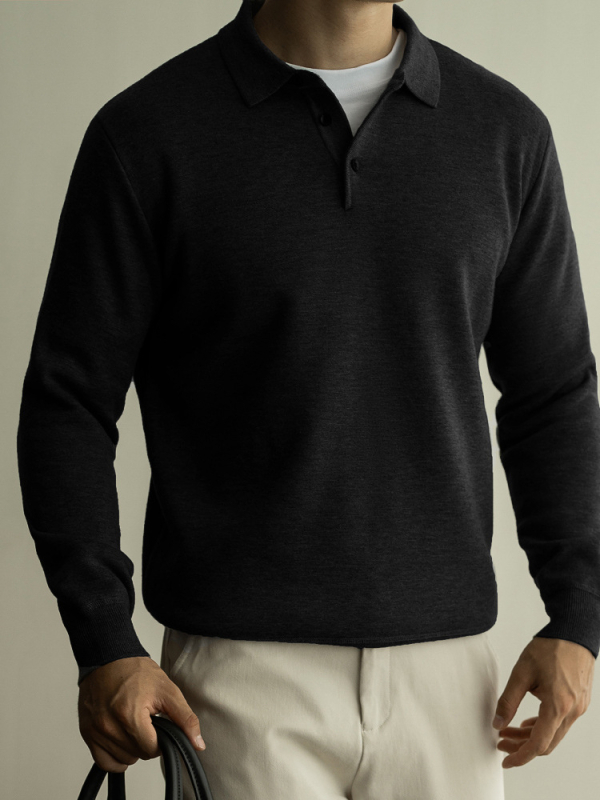 SONGNAN muška polo majica s jednofarbnom fleksem unutarnjom oblogom, slim fit, dugi rukav, lagani poslovni casual stil za jesen-zimu 2024