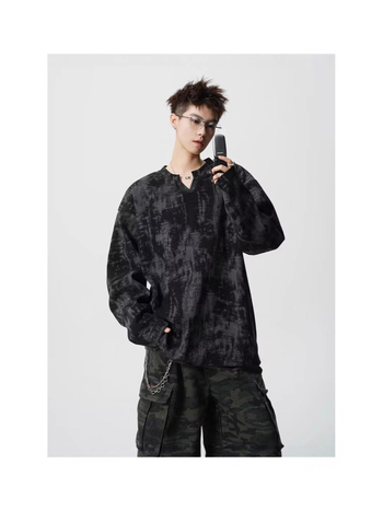 Férfi Corduroy anyagú V-nyakú alapfelső, Tie-Dye minta, lazább szabás, ősz 2025
