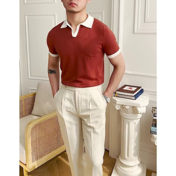 Muška polo majica kratkih rukava, jednobojna, japanski stil s modernim printom, ljeto 2025