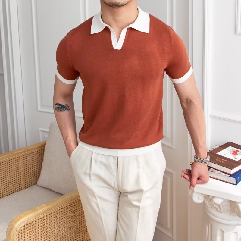 Muška polo majica kratkih rukava, jednobojna, japanski stil s modernim printom, ljeto 2025