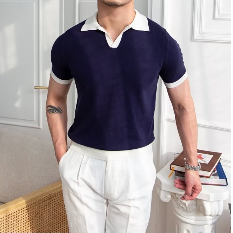 Muška polo majica kratkih rukava, jednobojna, japanski stil s modernim printom, ljeto 2025