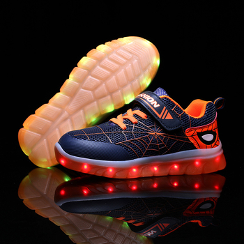 LED svjetleće dječje tenisice, unisex, proljetno-ljetna moda, Velcro kopčanje, gornji dio od mreže i kože