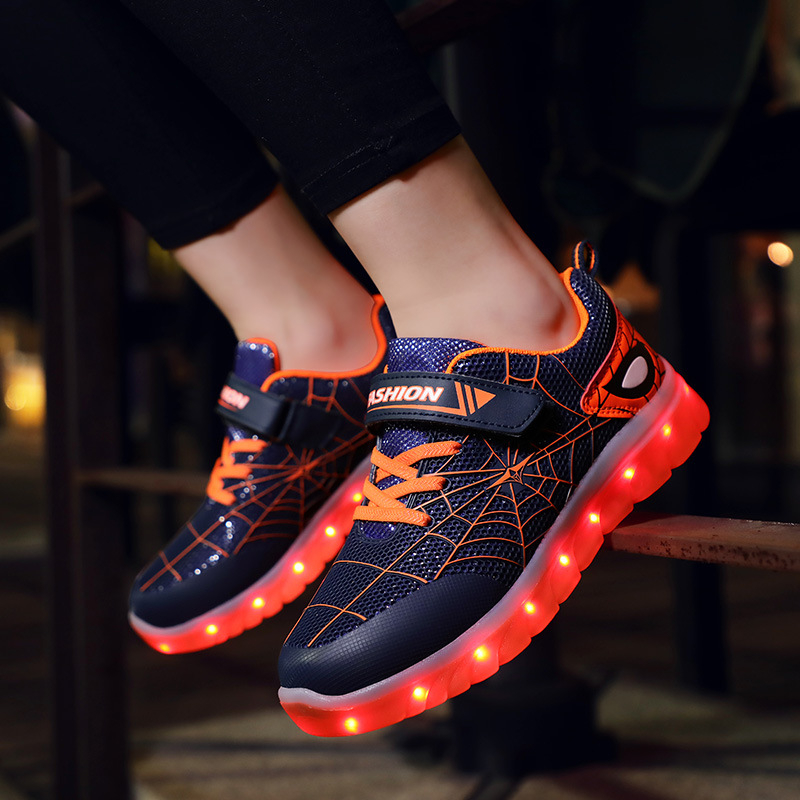 LED svjetleće dječje tenisice, unisex, proljetno-ljetna moda, Velcro kopčanje, gornji dio od mreže i kože