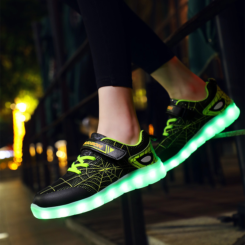LED svjetleće dječje tenisice, unisex, proljetno-ljetna moda, Velcro kopčanje, gornji dio od mreže i kože