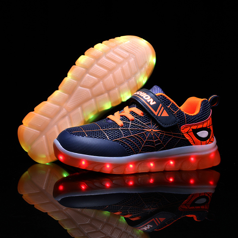 LED svjetleće dječje tenisice, unisex, proljetno-ljetna moda, Velcro kopčanje, gornji dio od mreže i kože