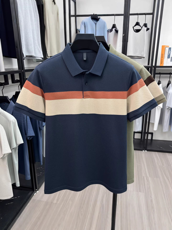 2026 novo ljetno muško polo s prugama, kratkim rukavima, elegantan poslovni stil s klasičnim ovratnikom