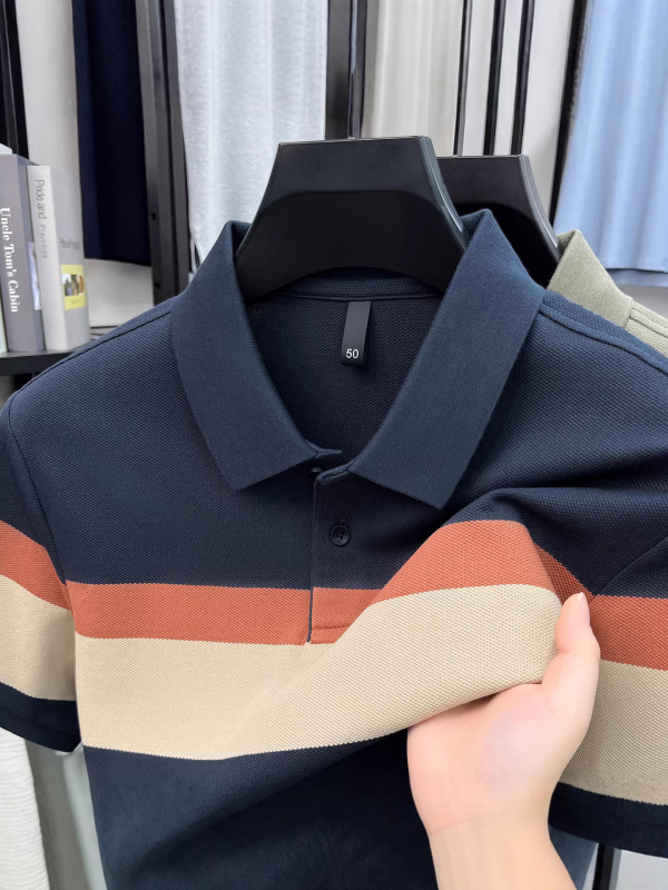 2026 novo ljetno muško polo s prugama, kratkim rukavima, elegantan poslovni stil s klasičnim ovratnikom