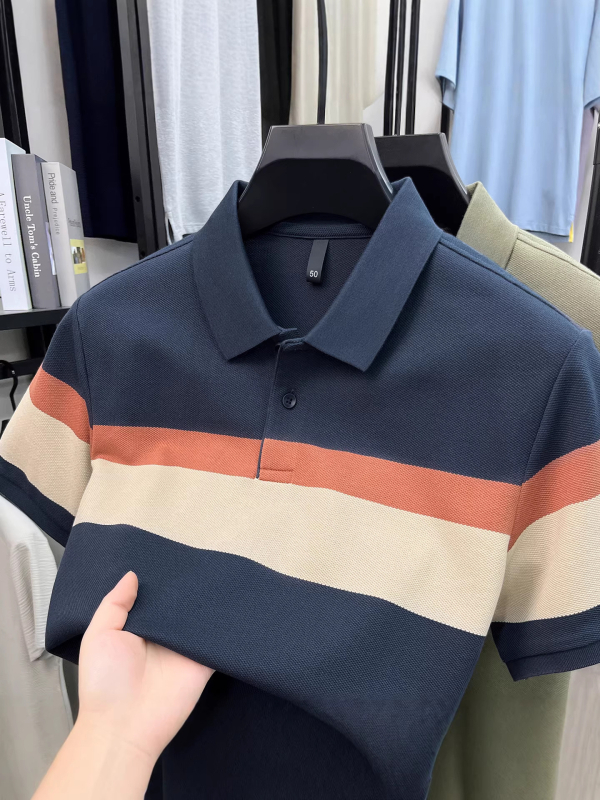 2026 novo ljetno muško polo s prugama, kratkim rukavima, elegantan poslovni stil s klasičnim ovratnikom