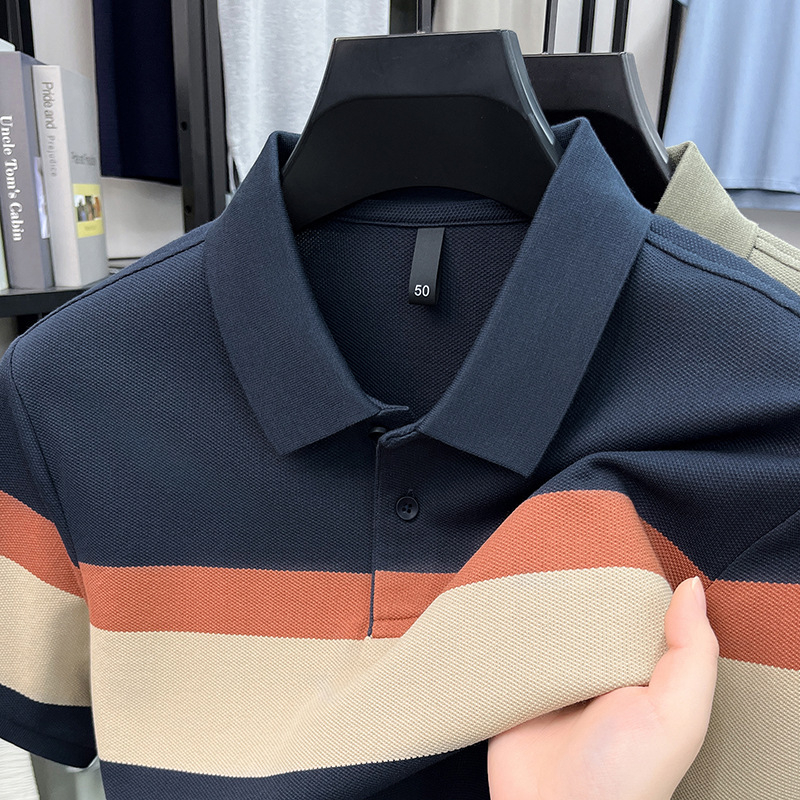 2026 novo ljetno muško polo s prugama, kratkim rukavima, elegantan poslovni stil s klasičnim ovratnikom