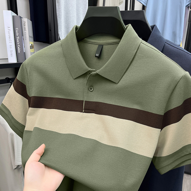 2026 novo ljetno muško polo s prugama, kratkim rukavima, elegantan poslovni stil s klasičnim ovratnikom