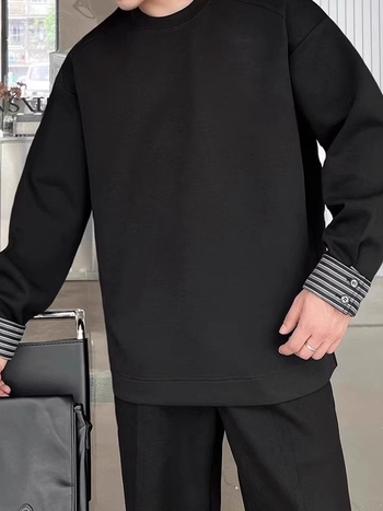 Ανδρικό μακρυμάνικο T-shirt με φαινομενικά δύο μέρη και ραφή σπλίτ, casual designer στυλ, βασικό ρούχο φθινοπωρινό-χειμερινό