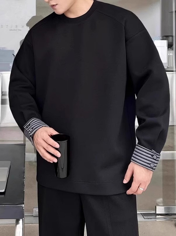 Ανδρικό μακρυμάνικο T-shirt με φαινομενικά δύο μέρη και ραφή σπλίτ, casual designer στυλ, βασικό ρούχο φθινοπωρινό-χειμερινό