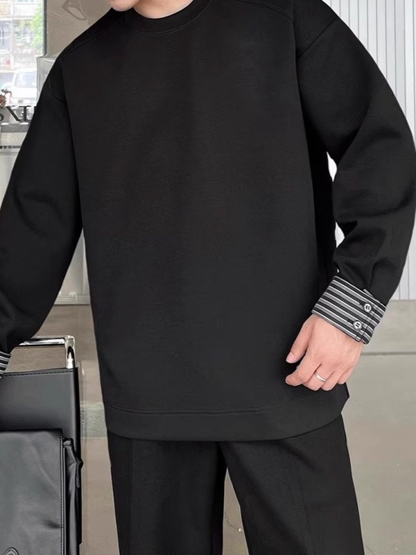Ανδρικό μακρυμάνικο T-shirt με φαινομενικά δύο μέρη και ραφή σπλίτ, casual designer στυλ, βασικό ρούχο φθινοπωρινό-χειμερινό