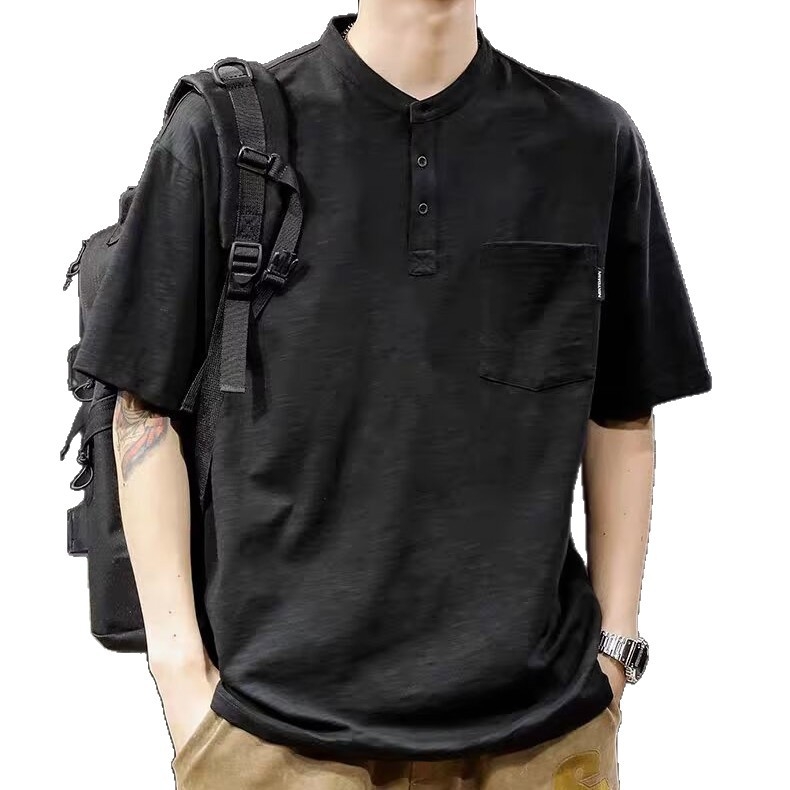 Muško polo s Henley ovratnikom, kratki rukavi, slobodan kroj, pamuk