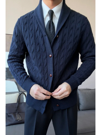 Ruishen Apparel Αντρικό πουλόβερ φθινοπωρινό-χειμερινό σε στυλ Old Money, κομψή πέτο με γωνία, άνετη γραμμή, ζεστό για επιχειρήσεις και καθημερινή χρήση