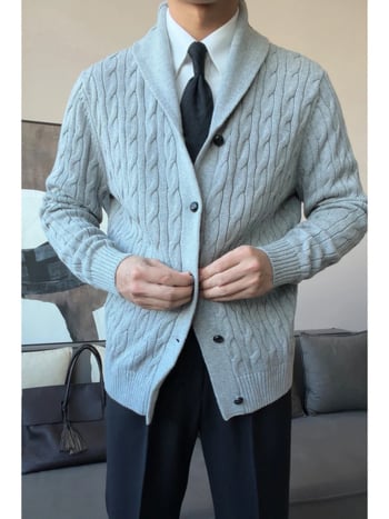 Ruishen Apparel Αντρικό πουλόβερ φθινοπωρινό-χειμερινό σε στυλ Old Money, κομψή πέτο με γωνία, άνετη γραμμή, ζεστό για επιχειρήσεις και καθημερινή χρήση
