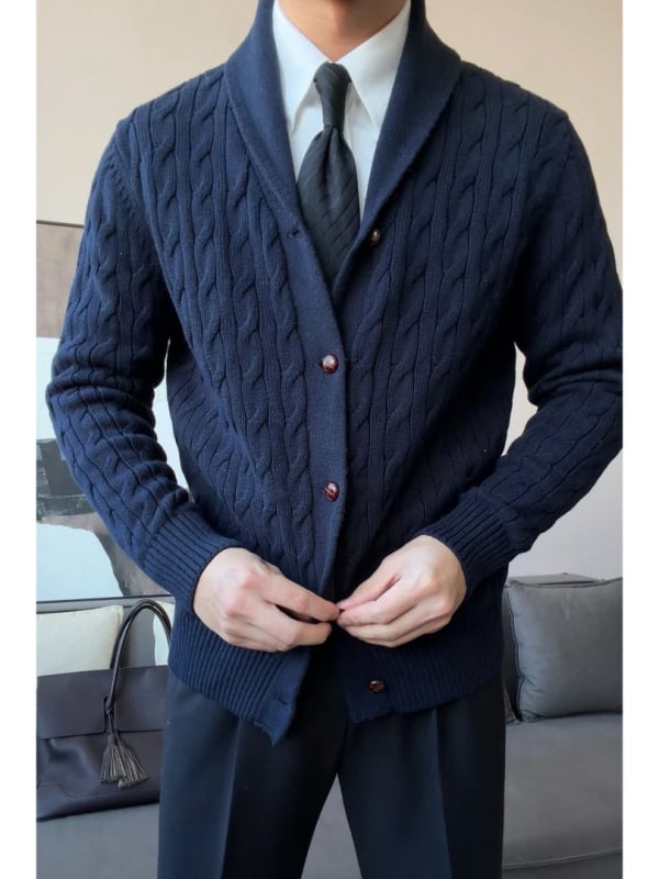 Ruishen Apparel Αντρικό πουλόβερ φθινοπωρινό-χειμερινό σε στυλ Old Money, κομψή πέτο με γωνία, άνετη γραμμή, ζεστό για επιχειρήσεις και καθημερινή χρήση
