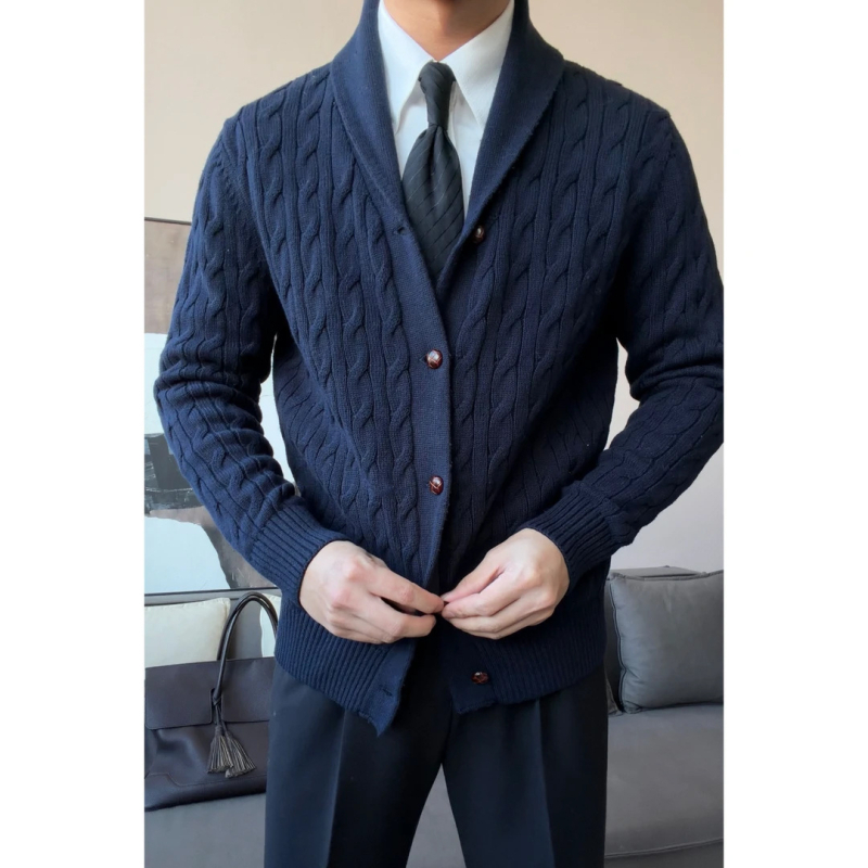 Ruishen Apparel Αντρικό πουλόβερ φθινοπωρινό-χειμερινό σε στυλ Old Money, κομψή πέτο με γωνία, άνετη γραμμή, ζεστό για επιχειρήσεις και καθημερινή χρήση