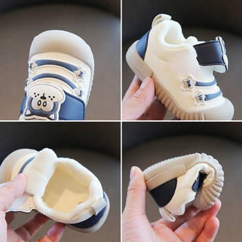 Zimske cipelice za bebe, unisex, flis podstava, gornji dio od mikrovlaknast koža, mekana protuklizna potplat, Velcro kopčanje, crtani uzorak, za djecu 12–36 i 24–48 mjeseci