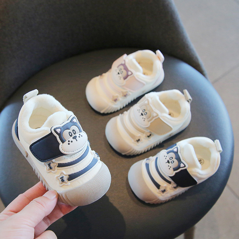 Zimske cipelice za bebe, unisex, flis podstava, gornji dio od mikrovlaknast koža, mekana protuklizna potplat, Velcro kopčanje, crtani uzorak, za djecu 12–36 i 24–48 mjeseci