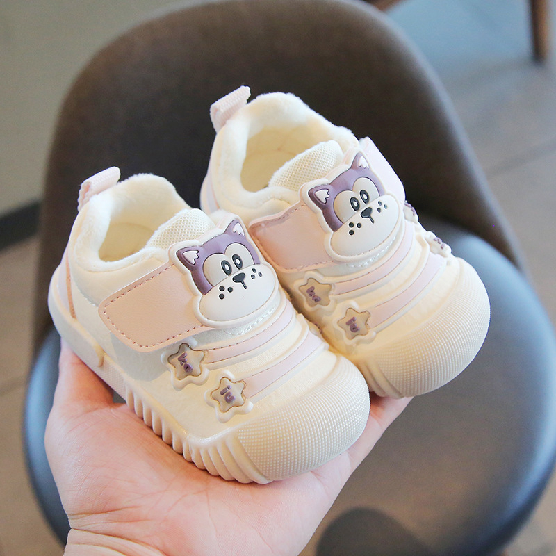 Zimske cipelice za bebe, unisex, flis podstava, gornji dio od mikrovlaknast koža, mekana protuklizna potplat, Velcro kopčanje, crtani uzorak, za djecu 12–36 i 24–48 mjeseci