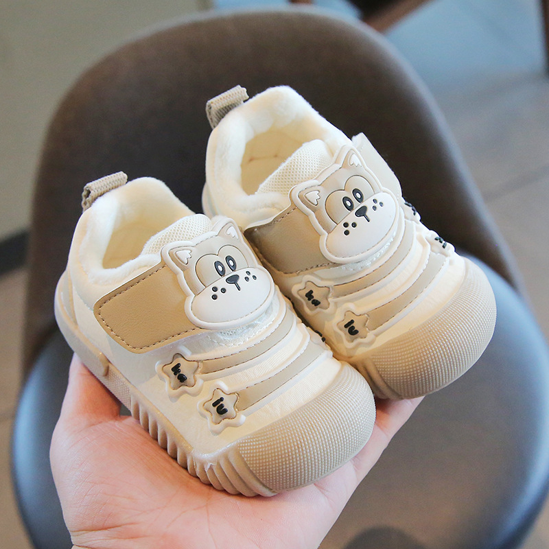 Zimske cipelice za bebe, unisex, flis podstava, gornji dio od mikrovlaknast koža, mekana protuklizna potplat, Velcro kopčanje, crtani uzorak, za djecu 12–36 i 24–48 mjeseci