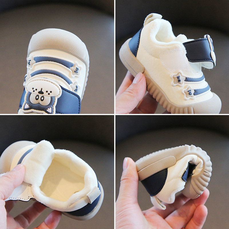 Zimske cipelice za bebe, unisex, flis podstava, gornji dio od mikrovlaknast koža, mekana protuklizna potplat, Velcro kopčanje, crtani uzorak, za djecu 12–36 i 24–48 mjeseci