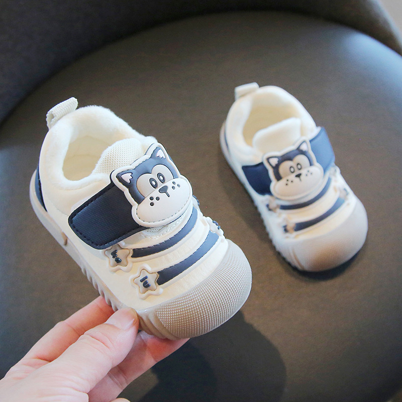 Zimske cipelice za bebe, unisex, flis podstava, gornji dio od mikrovlaknast koža, mekana protuklizna potplat, Velcro kopčanje, crtani uzorak, za djecu 12–36 i 24–48 mjeseci