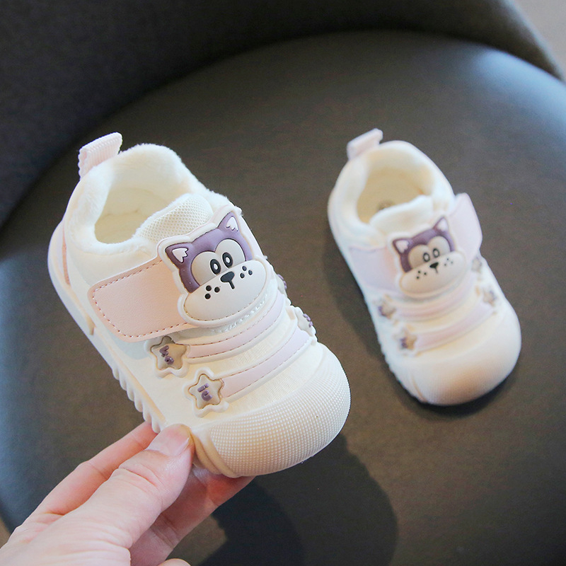 Zimske cipelice za bebe, unisex, flis podstava, gornji dio od mikrovlaknast koža, mekana protuklizna potplat, Velcro kopčanje, crtani uzorak, za djecu 12–36 i 24–48 mjeseci