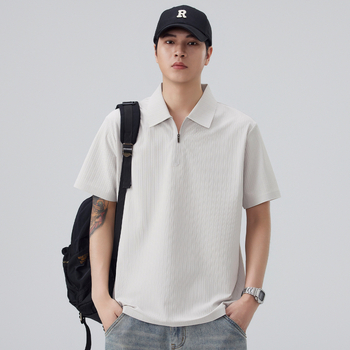 Muški polo s poluzipom, waffle pletenina, japanski stil, kratkim rukavima