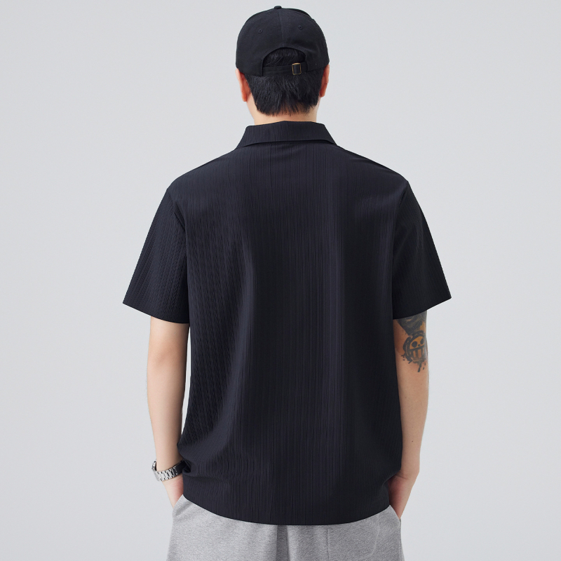 Muški polo s poluzipom, waffle pletenina, japanski stil, kratkim rukavima