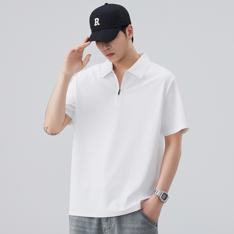 Muški polo s poluzipom, waffle pletenina, japanski stil, kratkim rukavima