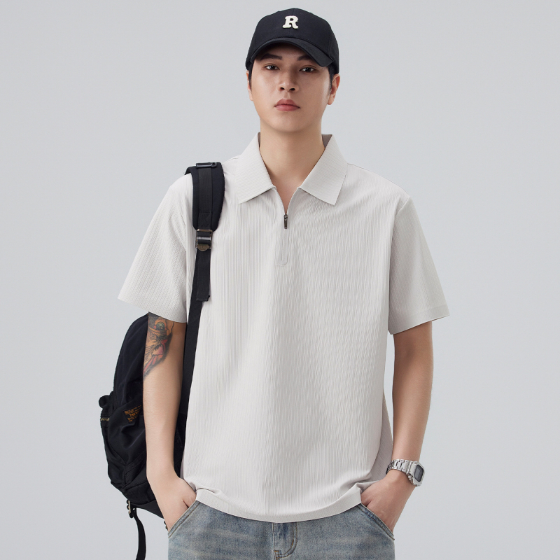 Muški polo s poluzipom, waffle pletenina, japanski stil, kratkim rukavima
