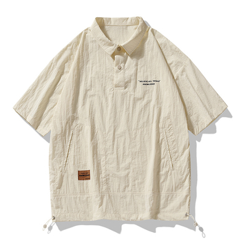 Minimalistička polo majica s vezenjem, hongkonški stil, kratkih rukava, muški ljetni polo s ovratnikom, jednobojna, japanski stil