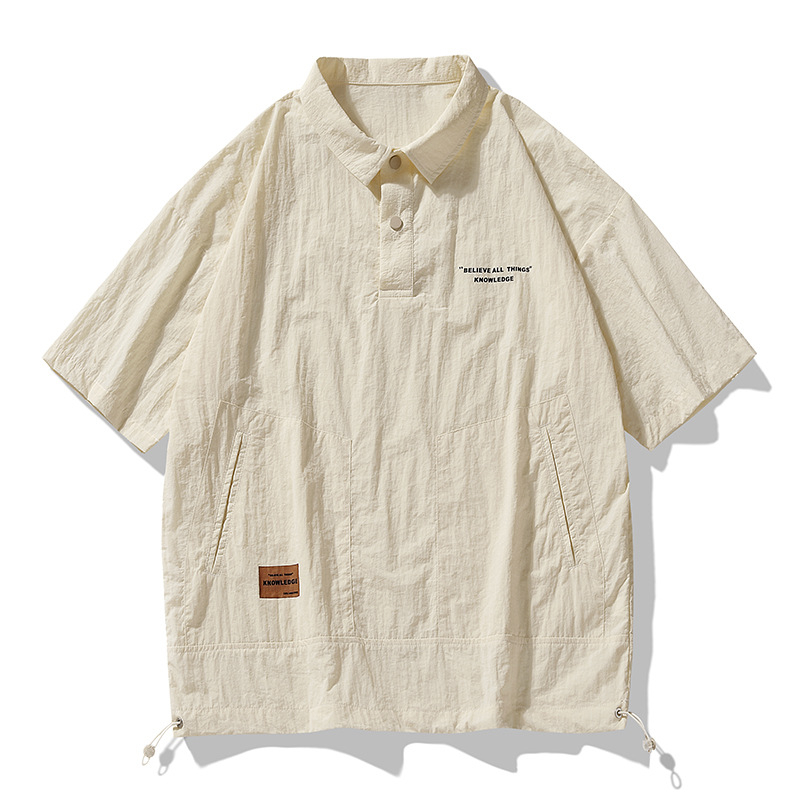 Minimalistička polo majica s vezenjem, hongkonški stil, kratkih rukava, muški ljetni polo s ovratnikom, jednobojna, japanski stil